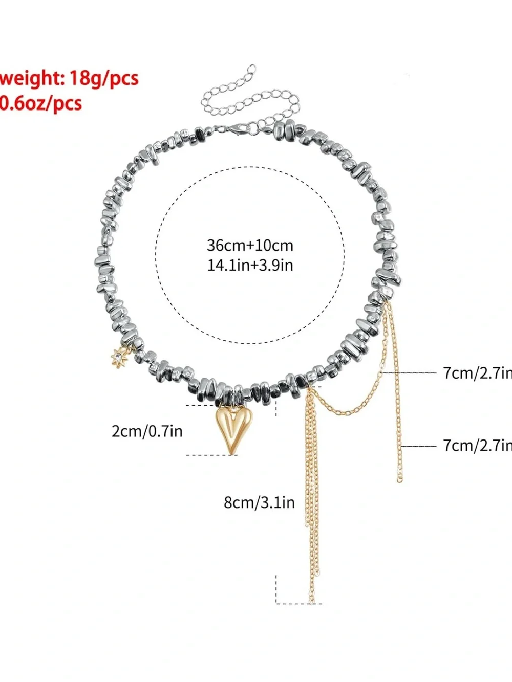 Silver and Gold Heart Pendant Mixed Color Choker Necklace